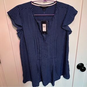 Tommy Hilfiger Blue Geometric Blouse Women’s Size S Blue Capsule Preppy Summer
